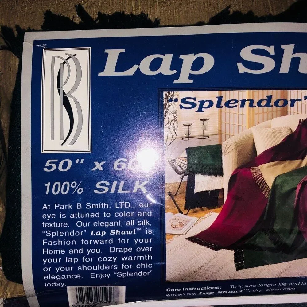 Park B Smith Lap Throw Shawl Green Silk 50 x 60 Hand Dyed Woven Splendor New